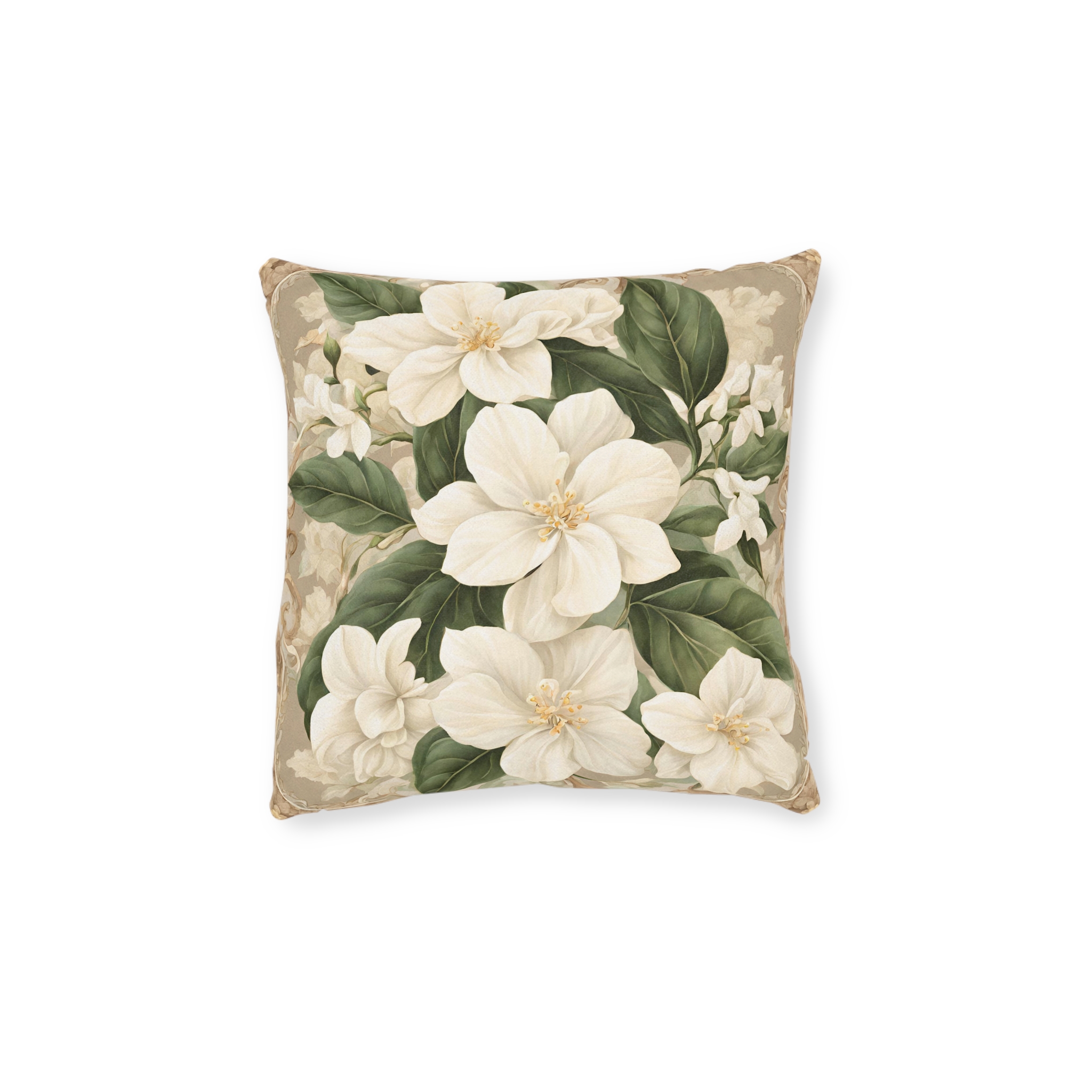 Sampaguita Serenity: Embrace Filipino Heritage with Art Nouveau Elegance Square Pillow Philippine Home Decor - Image 2
