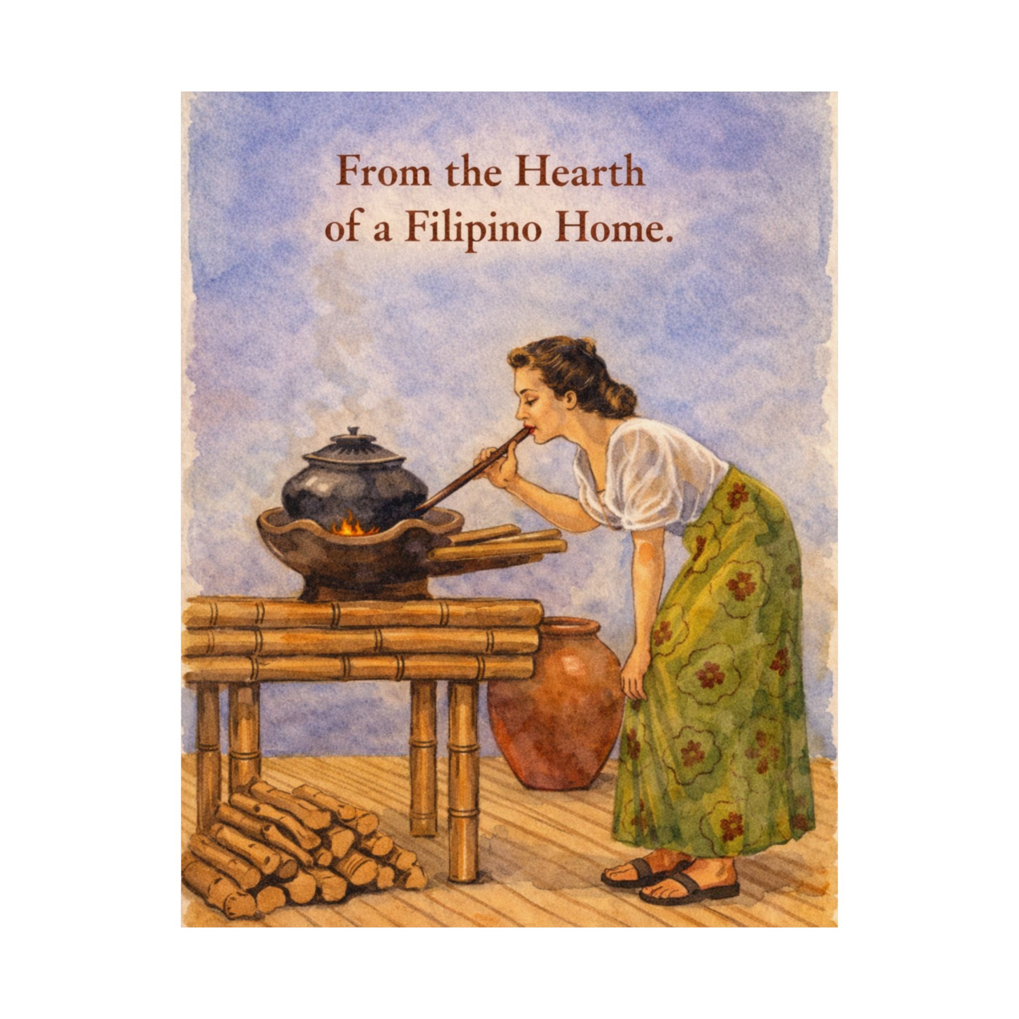 Filipino Kitchen Poster — "From the Hearth of a Filipino Home" Matte Vertical Art Print
